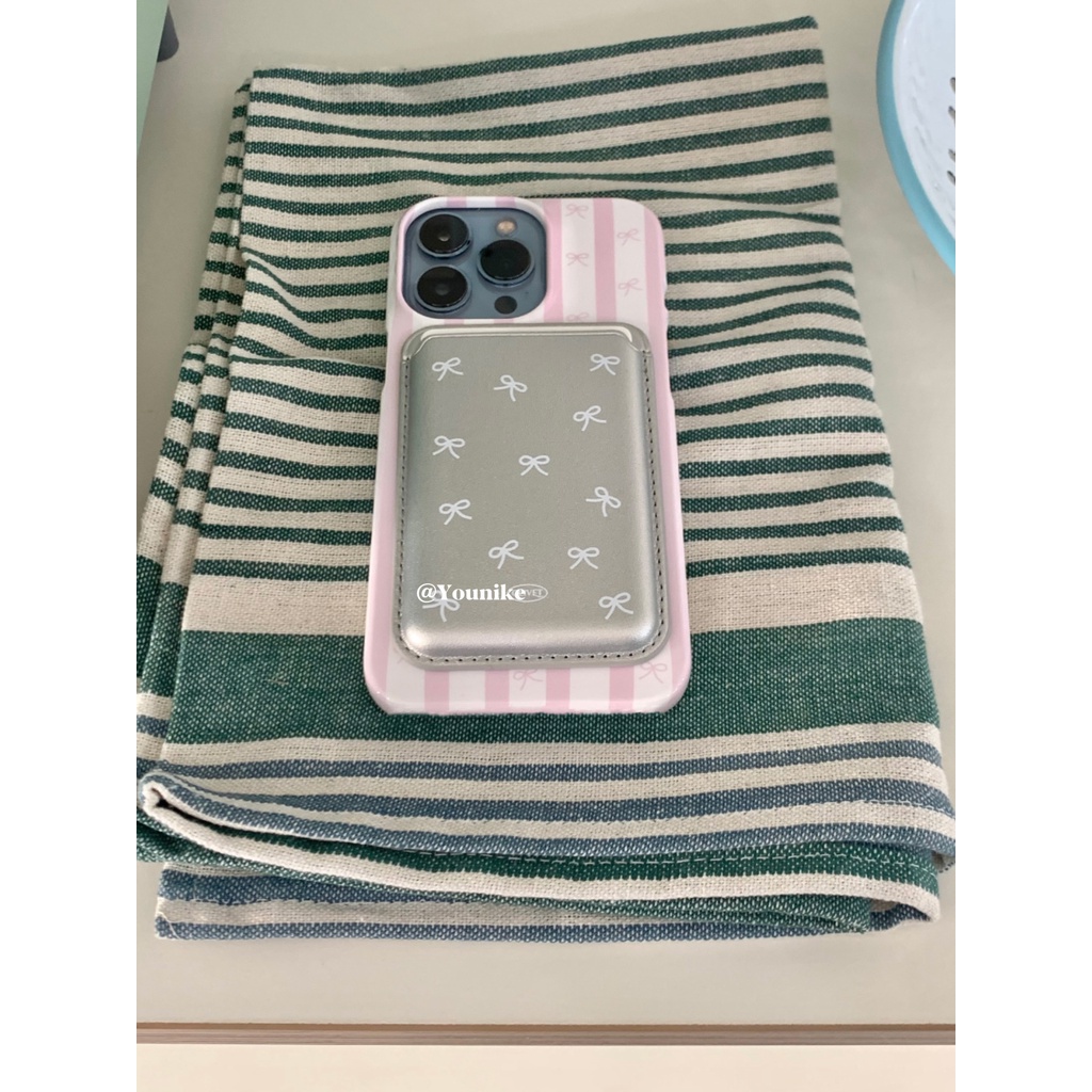 Bao Da Điện Thoại Có Ngăn Đựng Thẻ Đính Nơ Hồng Cho 15pro / 14promax / 13 / 12 / 11 / xsmax Ốp