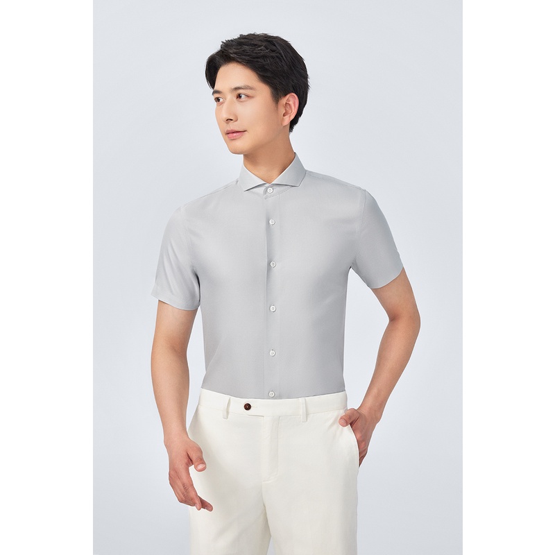 Áo sơ mi cotton cao cấp DETERMINANT ngắn tay Instant Cool màu xám nhạt - 401