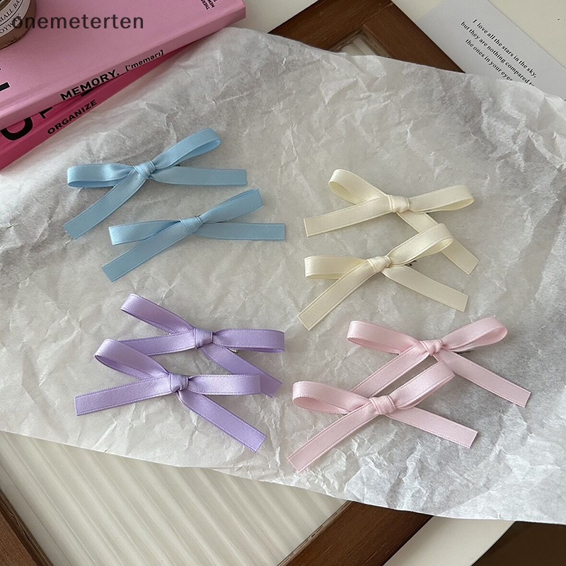 Rten Set 2 Kẹp Tóc Hình Nơ Ruy Băng Ngọt Ngào Phong Cách Hàn Quốc Cho Nữ