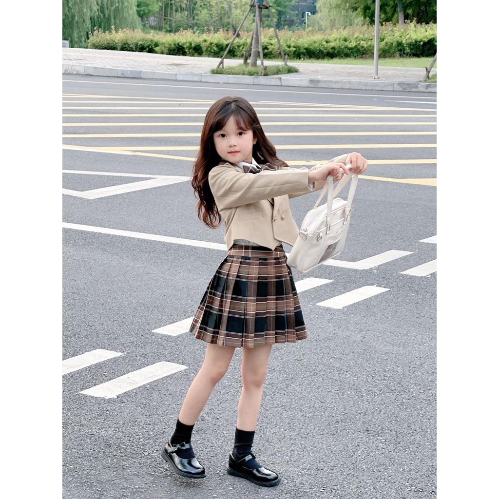 Bộ Áo Khoác + Chân Váy Phong Cách Mỹ Thời Trang Xuân Thu Xinh Xắn Cho Bé Gái 110-160