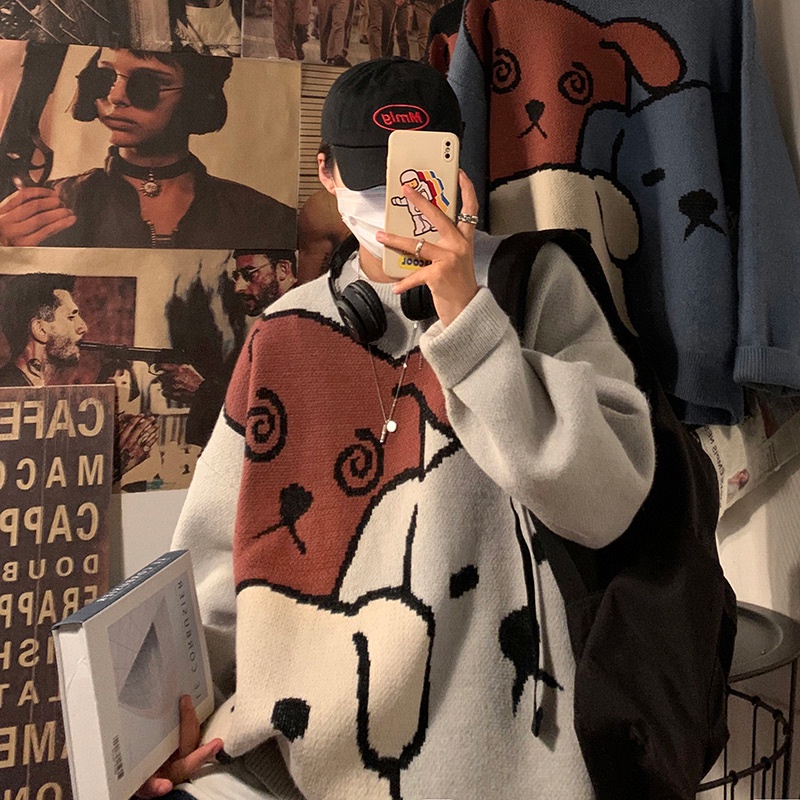 Áo sweater Dày Dặn In Hoạt Hình Kiểu retro Nhật Bản Thời Trang Thu Đông Cho Nam