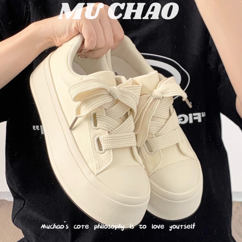 Mochao Giày Thể Thao Dệt Kim Thời Trang Hàn Quốc Cho Nữ Giày sinh viên Giày vải trắng
