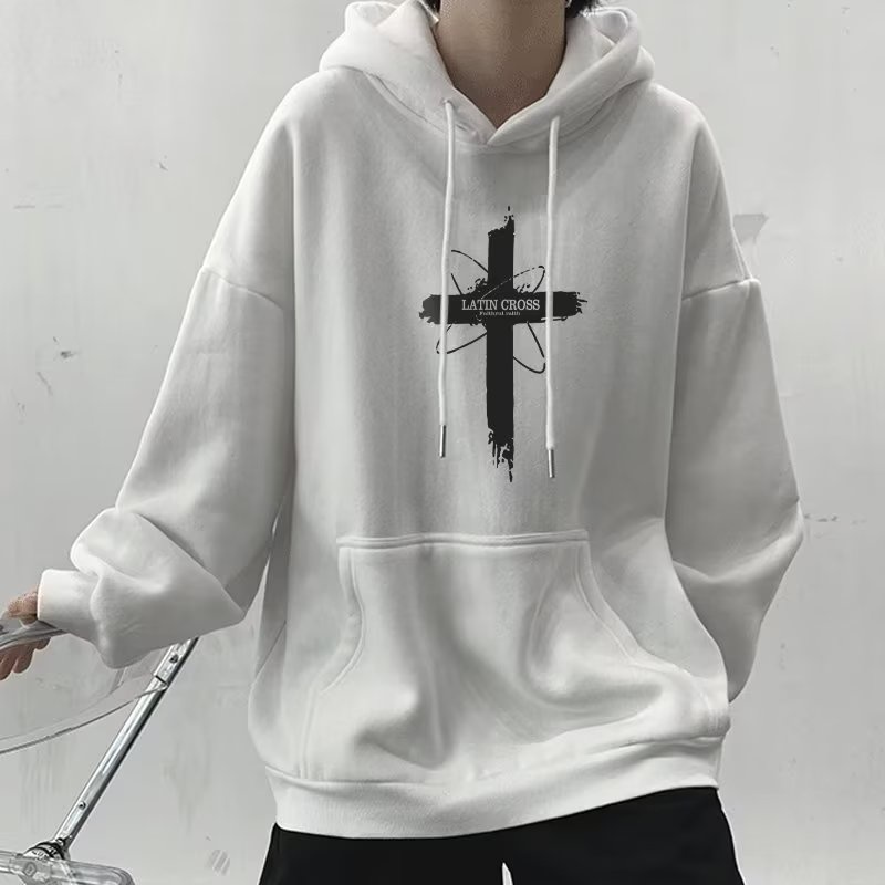 Áo hoodie cotton Nhung Dày Dặn Tay Dài In Chữ Thập Thời Trang Đường Phố Mỹ size m-5xl Dành Cho Nam
