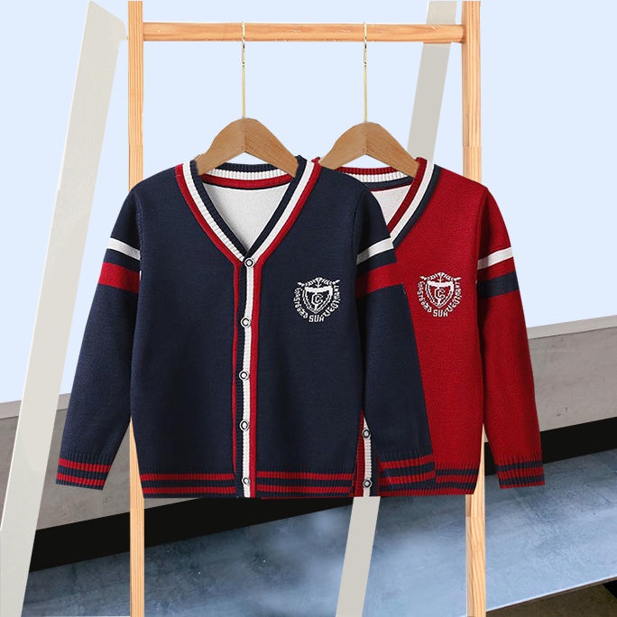Áo Khoác cardigan Dệt Kim Vải cotton Màu Sắc Tương Phản Thời Trang Thu Đông Cho Bé