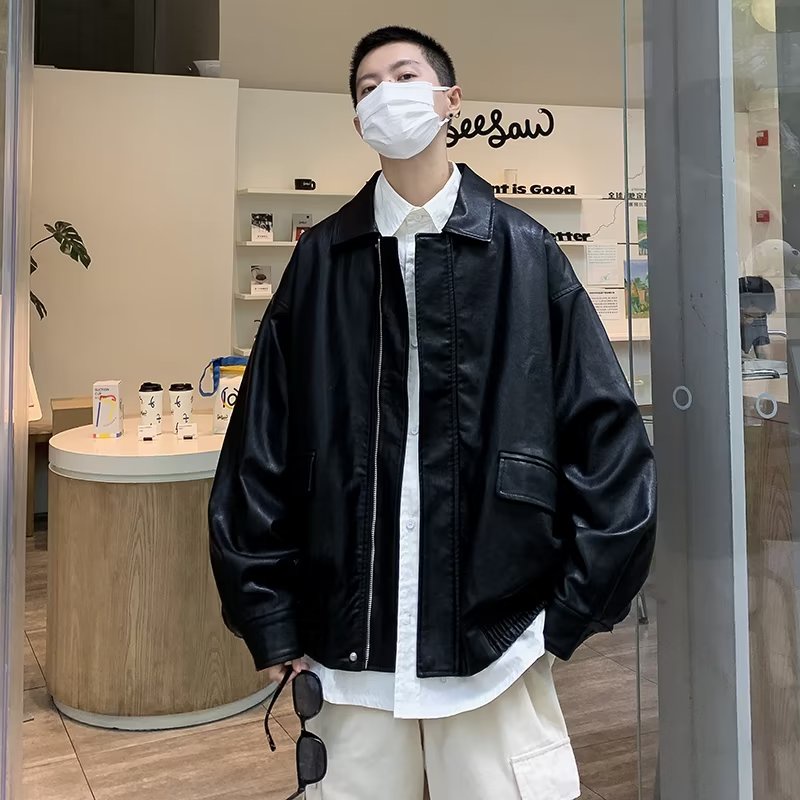 Áo Khoác Da pu Dáng Rộng Phong Cách vintage Hàn Quốc Cho Nam Nữ