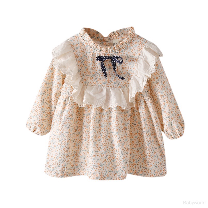 Đầm Công Chúa Tay Dài Thắt Nơ Eo Họa Tiết Hoa Kiểu Hàn Quốc Cho Bé Gái