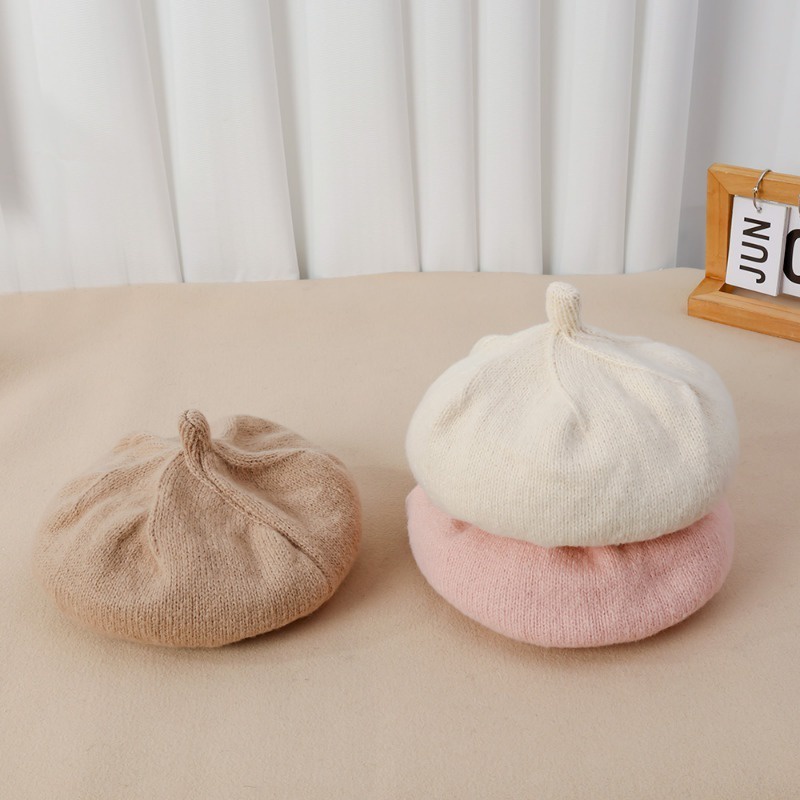 Dễ Thương Mũ Nồi Dệt Kim Mềm Mại Màu Trơn Thời Trang Thu Đông vintage Cho Bé Gái