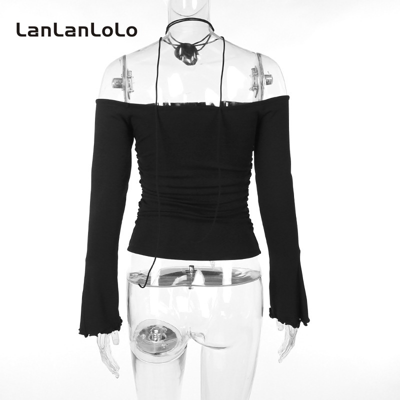 Lanlanlolo Áo Hoa Tay Loe Trễ Vai Màu Trơn Thời Trang Đường Phố Gợi Cảm Dành Cho Bạn Nữ 2023
