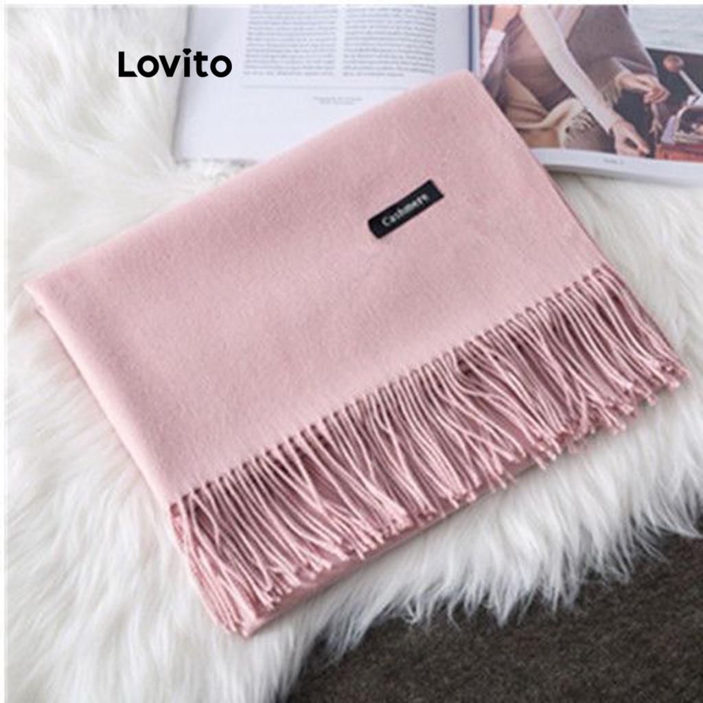 Lovito Khăn quàng cổ tua rua trơn thông thường cho nữ LNA28283