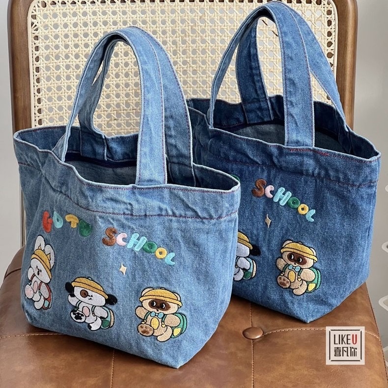 Túi Đựng Hộp Cơm Trưa Thêu Họa Tiết Hoạt Hình Phong Cách Nhật Bản Xinh Xắn