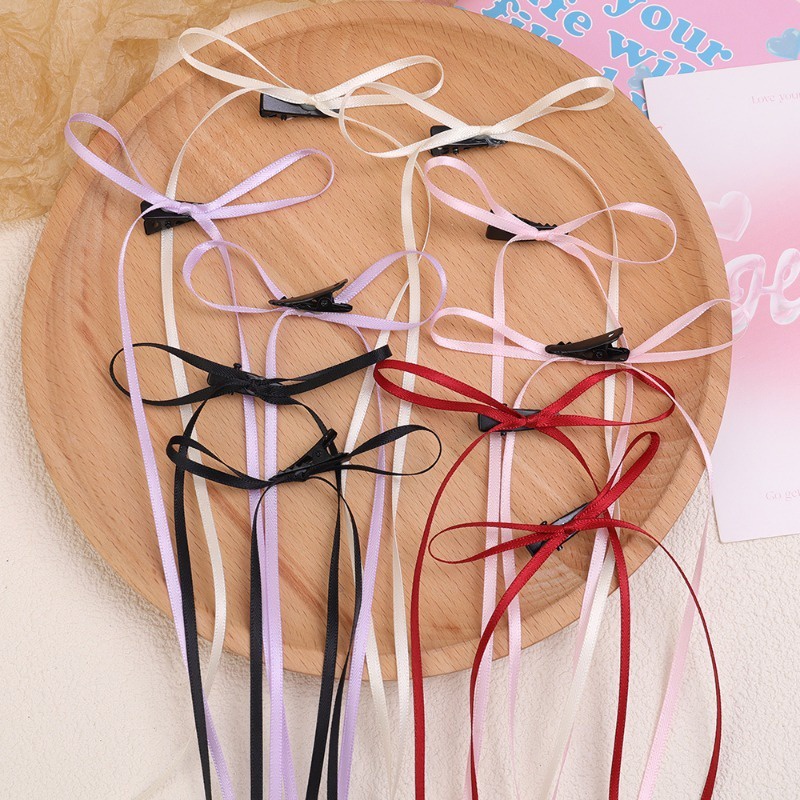 Set 2 Kẹp Tóc Nơ Ruy Băng Dài Vô Hình y2k Thời Trang Ngọt Ngào Cho Nữ