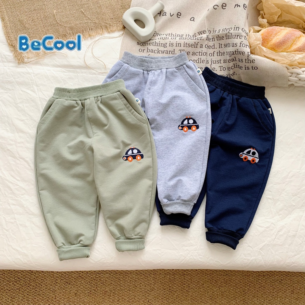 Quần Nỉ Da Cá Thêu Oto BAOBAOKIDS , Quần Nỉ Thu Đông Thêu Hình Oto Cho Bé Size 10 - 27Kg
