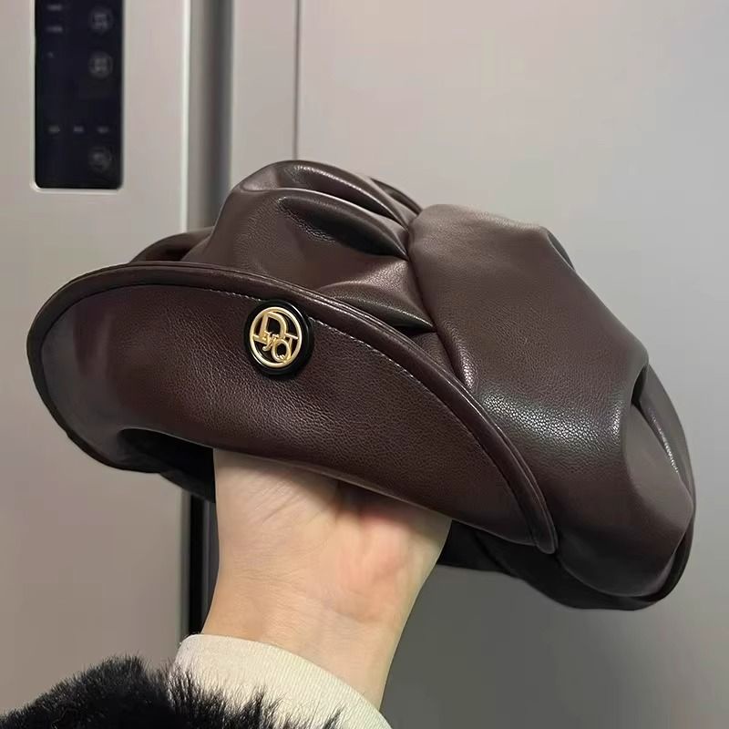 Mũ beret Da Màu Đen Xếp Ly Phong Cách retro Hàn Quốc Dễ Phối Đồ Cho Nữ