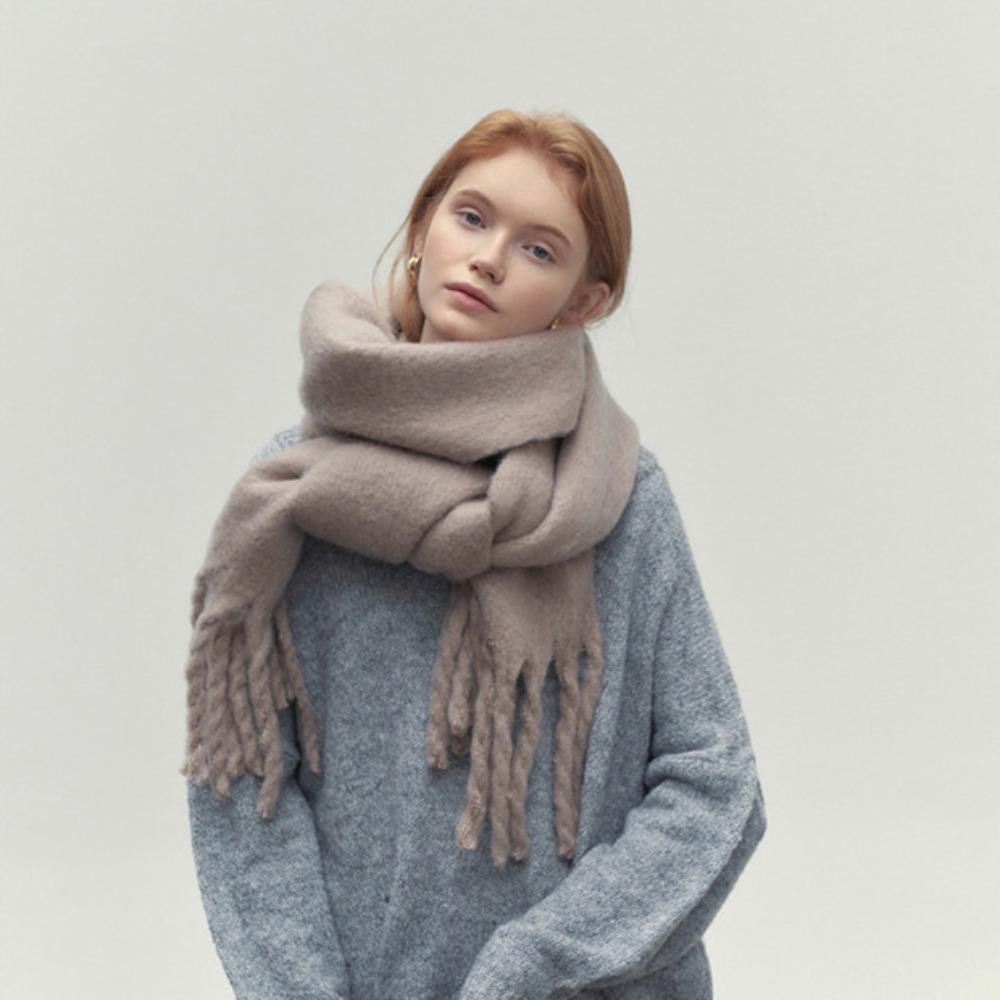 Jonye Khăn Choàng Tua Rua Dài Mềm Mại Màu Trơn Dày Dặn Giữ Ấm Mùa Đông Cho Nữ