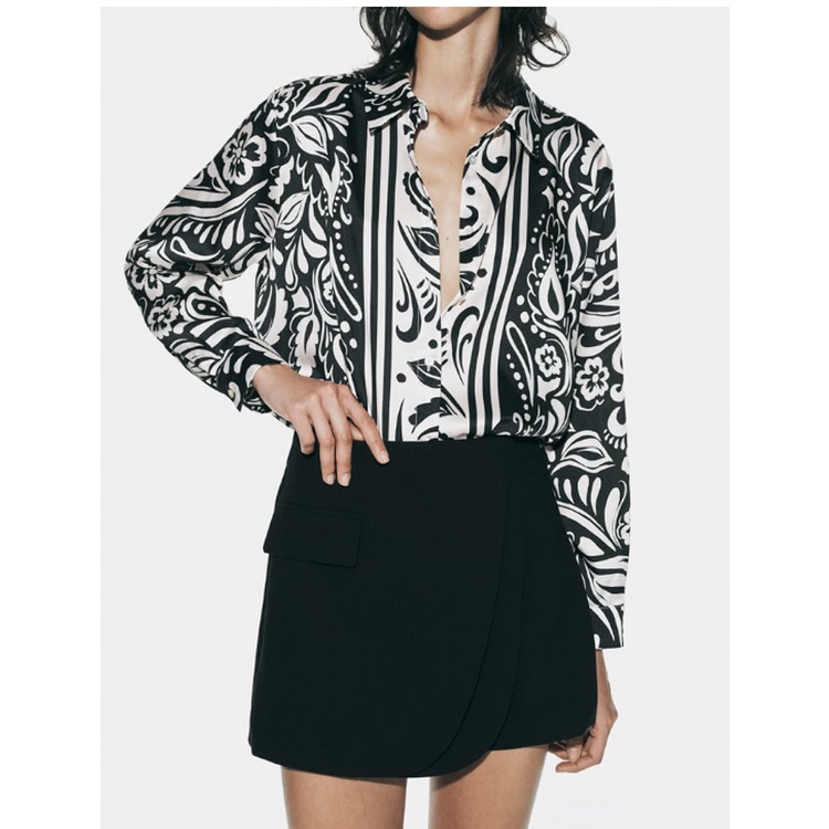 Zara Áo Sơ Mi Vải Lụa satin In Họa Tiết Thời Trang Thanh Lịch Cho Nữ3666168