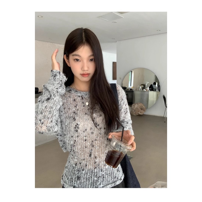Honypove Áo sweater Dệt Kim Tay Dài Khoét Lỗ Thời Trang Xuân Thu 2023 6vkn