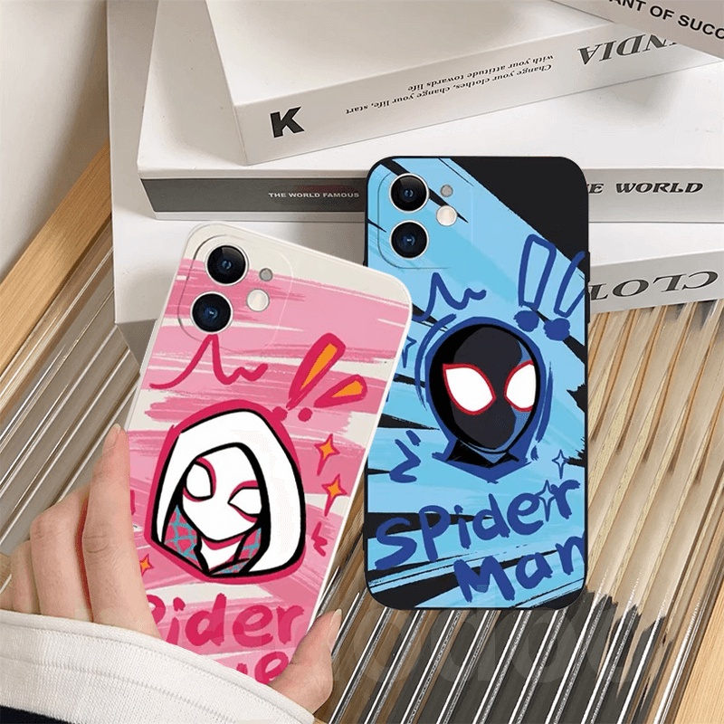 Ốp lưng ins Trend SpiderMan Gwen Couple Xiaomi POCO X5 M5 M4 M3 F3 X3 F4 GT Pro 4G 5G MI 12 11 Ultra Lite Note 10 11T 10T A2 Cute Cartoon Straight edge Tpu Fine Hole Shockproof Lens Protection Soft Phone Case Cover MDD 63