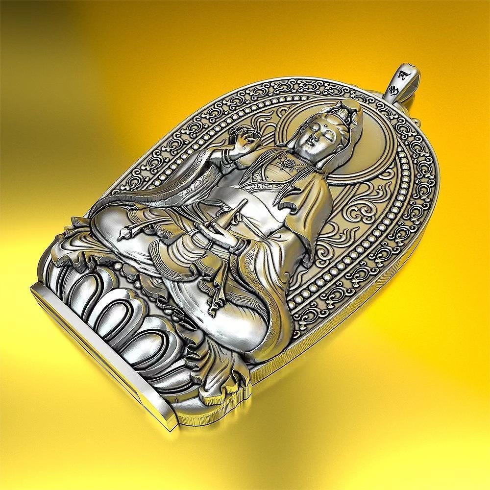 Dây Chuyền Mạ Bạc 999 Mặt Hình Bình Sữa Phật Bằng guanyin Phong Cách Phật Giáo Cho Nam Và Nữ Xiattva 9.25