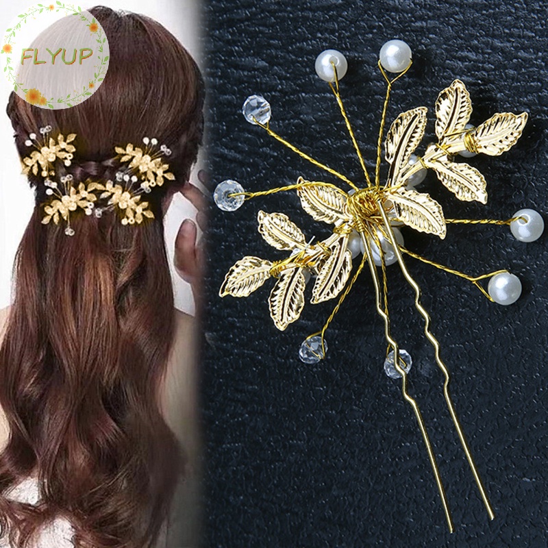 Flyup Trâm Cài Tóc Chữ u Hình Chiếc Lá Đính Ngọc Trai Nhân Tạo Thời Trang Dành Cho Cô Dâu vn