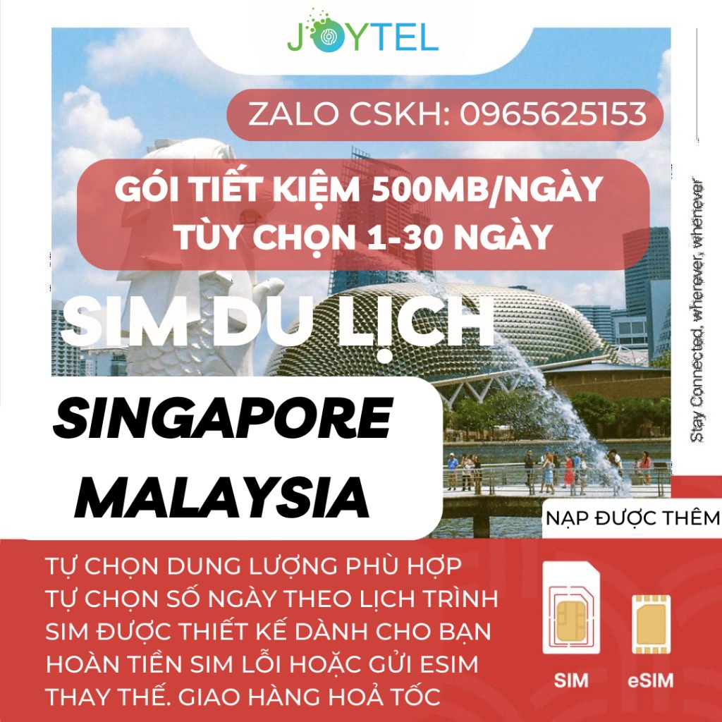 Sim du lịch Singapore Malaysia tốc độ cao Chính hãng Joytel - Gói tiết kiệm