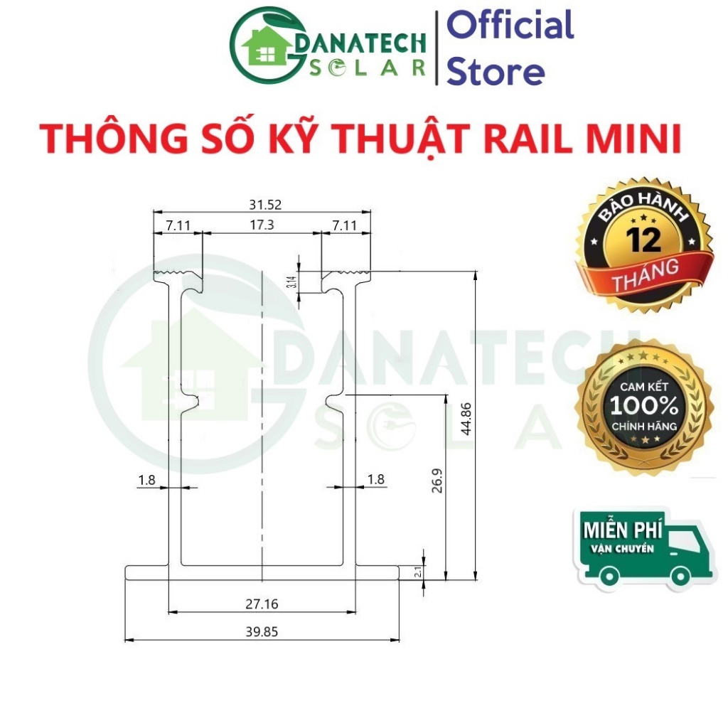 Combo 30 Thanh rail mini lắp pin năng lượng mặt trời bằng hợp kim nhôm độ cứng cao T5-6005 mạ toàn phần Anodized