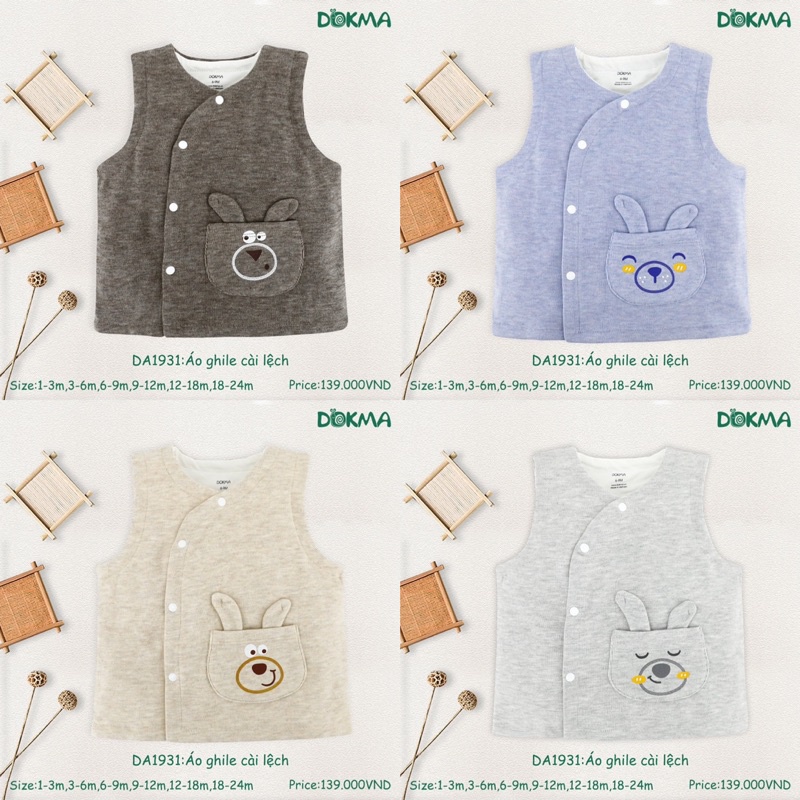 Áo gile nỉ dày DOKMA - da1931 size 3m đến 24m