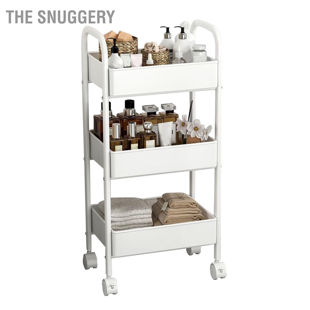 The Snuggery Xe đẩy tiện ích 3 tầng Giá để đồ đa năng có bánh xe cho phòng ngủ Nhà bếp Văn Ký túc xá