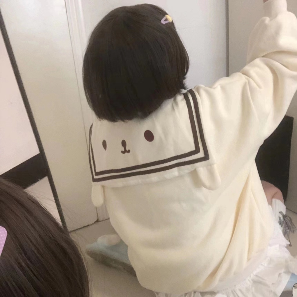 Áo sweater Mỏng Tay Dài Cổ Hải Quân Có Khóa Kéo Mềm Mại In Hình Tai Gấu Dễ Thương Thời Trang Xuân Hè Cho Nữ