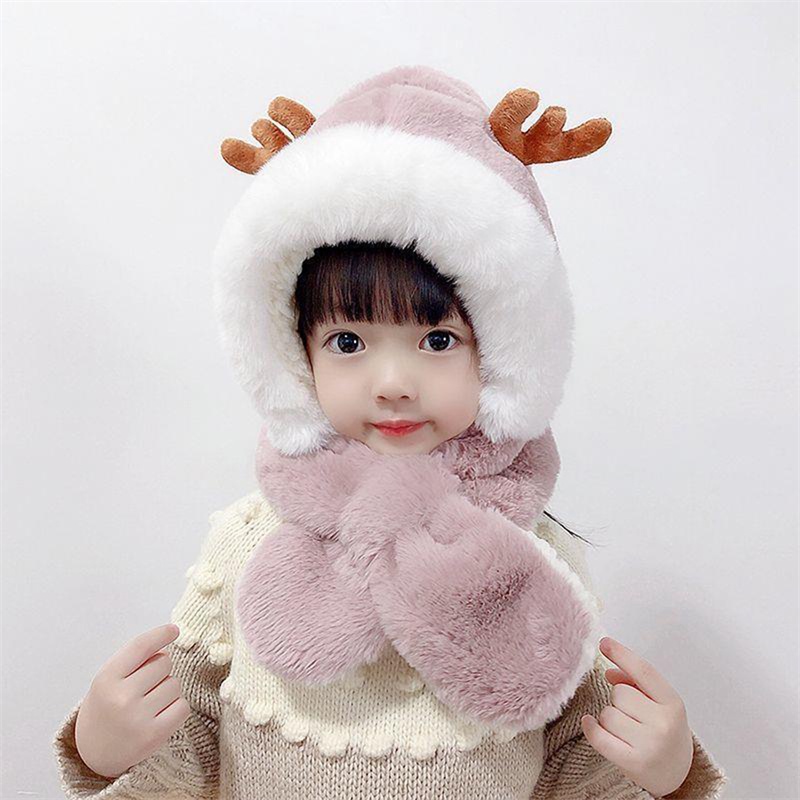 Mũ Kèm Khăn Choàng Cổ Bằng Vải Bông Dày Dặn Giữ Ấm Tai Dễ Thương Dành Cho Bé Trai Và Bé Gái