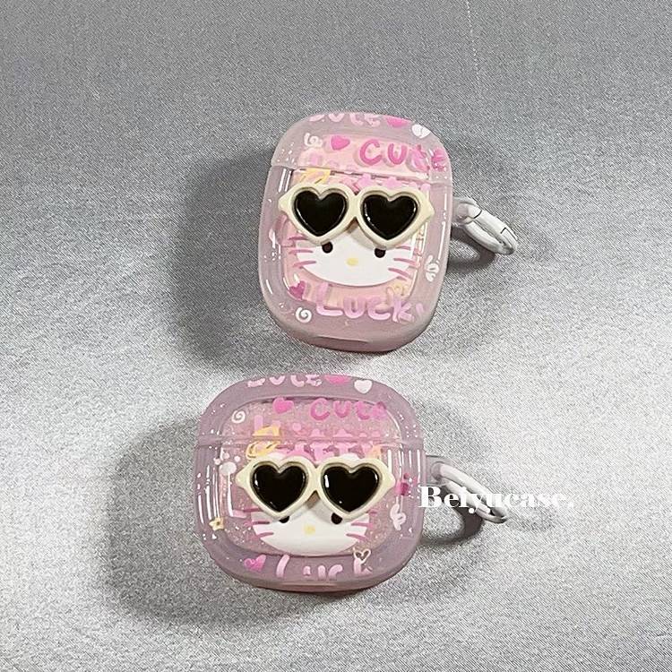 Vỏ bảo vệ hộp sạc tai nghe hình mèo kitty đeo kính mát cho Airpods1 / 2 / 3 / pro2