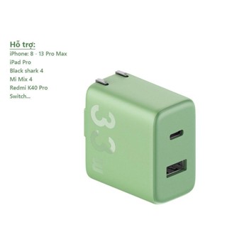  Củ sạc nhanh PD 33W ZMI 2 cổng sạc 1A1C HA728  Cốc sạc nhanh GaN 67W ZMI Cuktech A15ZM 2C1A phù hợp các dòng điện thoại 