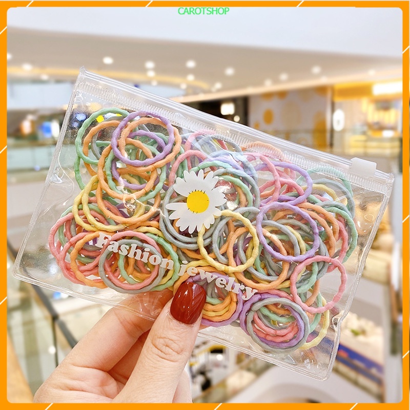 Set Túi 100 Dây Cột Tóc Mini Màu Sắc Xinh Xắn Cho Bé Yêu