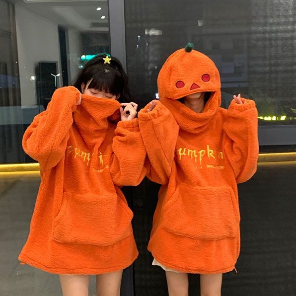 Áo sweatshirt Có Mũ Trùm Đầu Hình Bí Ngô Hoạt Hình Vui Nhộn Thời Trang Thu Đông Vui Nhộn Quà Tặng halloween Cho Cặp Đôi sw