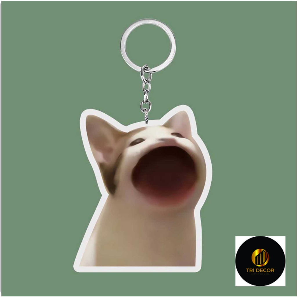 Móc khóa chó mèo há miệng ăn cơm cho bạn bè - chất liệu mica