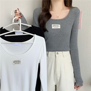 CCVN Áo Thun Tay Dài Cổ Tròn Dáng Ôm In Chữ Phong Cách Hàn Quốc Thời Trang Xuân Thu Cho Nữ