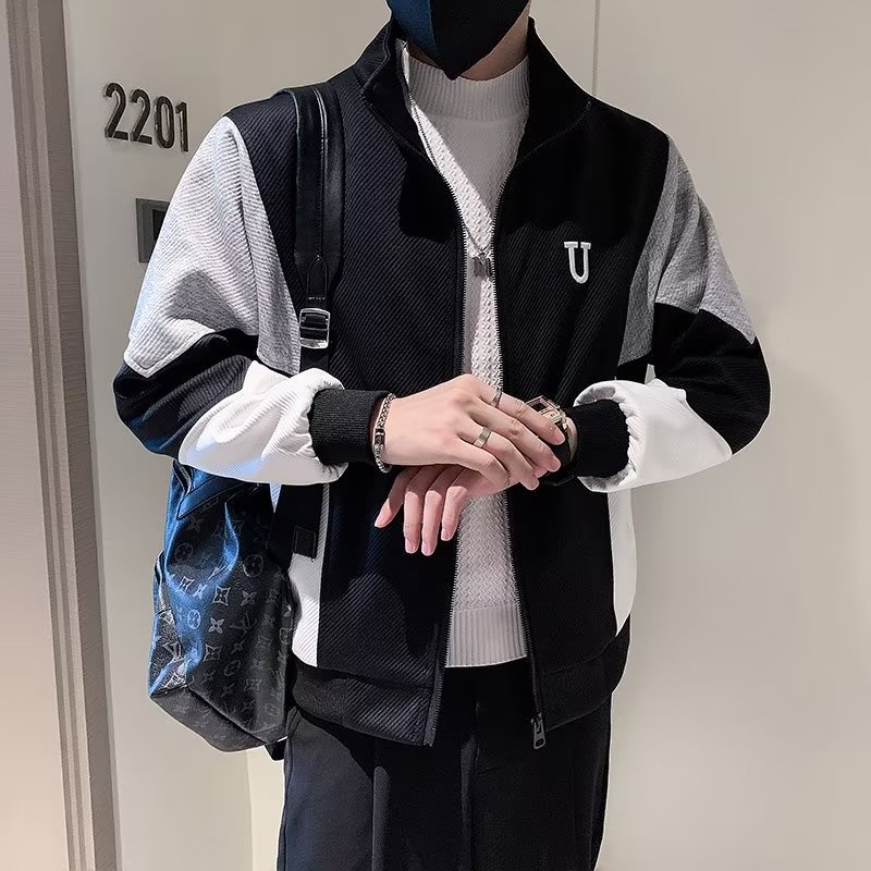 Áo Khoác Bóng Chày Cổ Đứng Phối Màu Tương Phản Thời Trang Cao Cấp Cho Nam