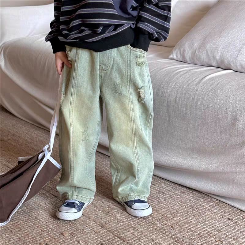 Quần Jean Dài Dáng Rộng Thời Trang Xuân Thu 2023 Cá Tính Cho Bé Trai