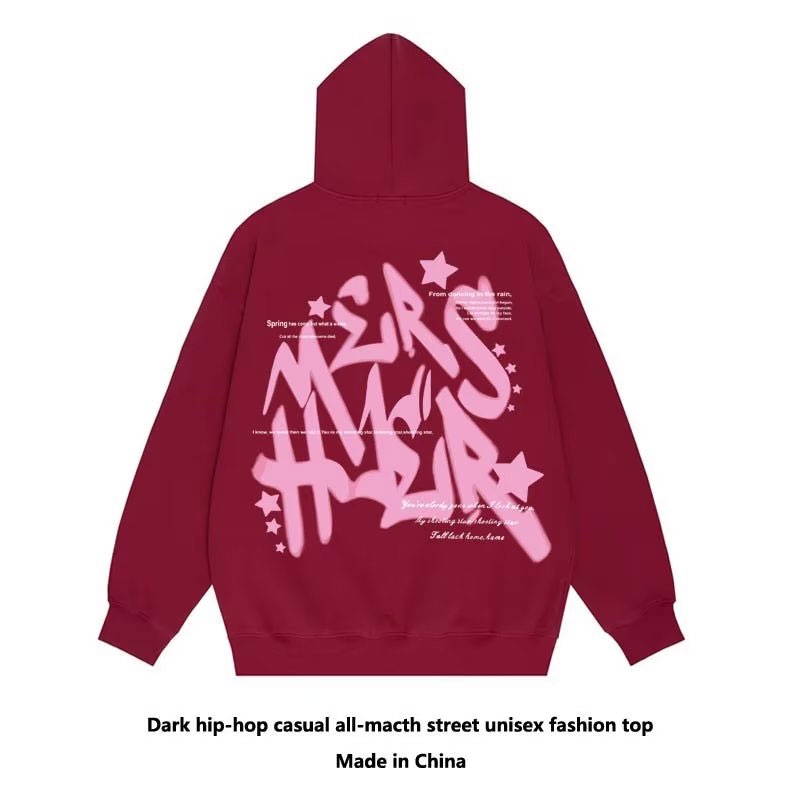Áo hoodie VUNC dáng rộng in chữ phong cách hip hop đường phố Mỹ cá tính cho nam
