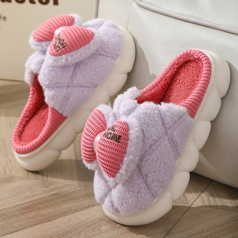 Dép Bông cotton Dệt Kim Đính Nơ Dễ Thương Cho Nữ
