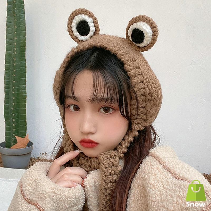 Mũ Len Dệt Kim Hình Chú Ếch Dễ Thương Thời Trang Mùa Đông Cho Bé Gái