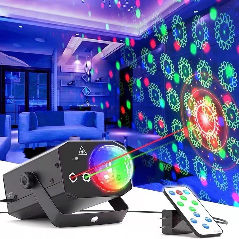 Đèn Laser LED Xoay 7 Màu Cảm Biến Nháy Theo Nhạc, Trang Trí Vũ Trường, Phòng Karaoke, Đèn Phòng Bay