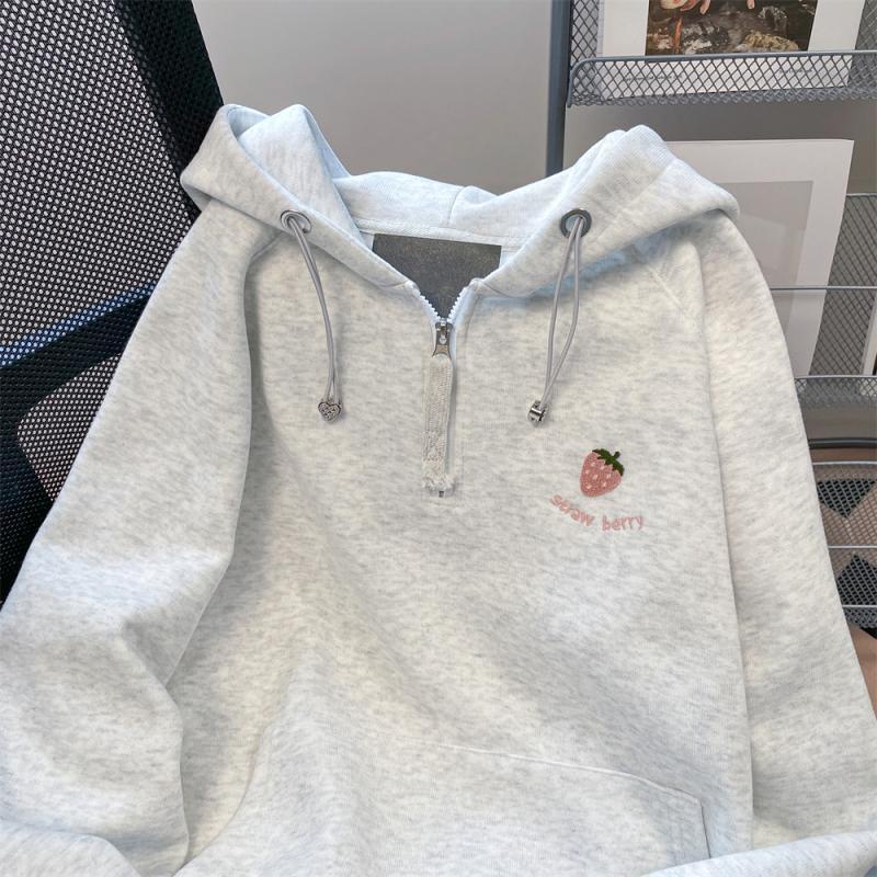 Áo sweatshirt Dáng Rộng Tay Dài Có size Lớn 150kg In Hình Dâu Tây Phong Cách Phương Tây Dành Cho Nữ Sinh Trung Niên