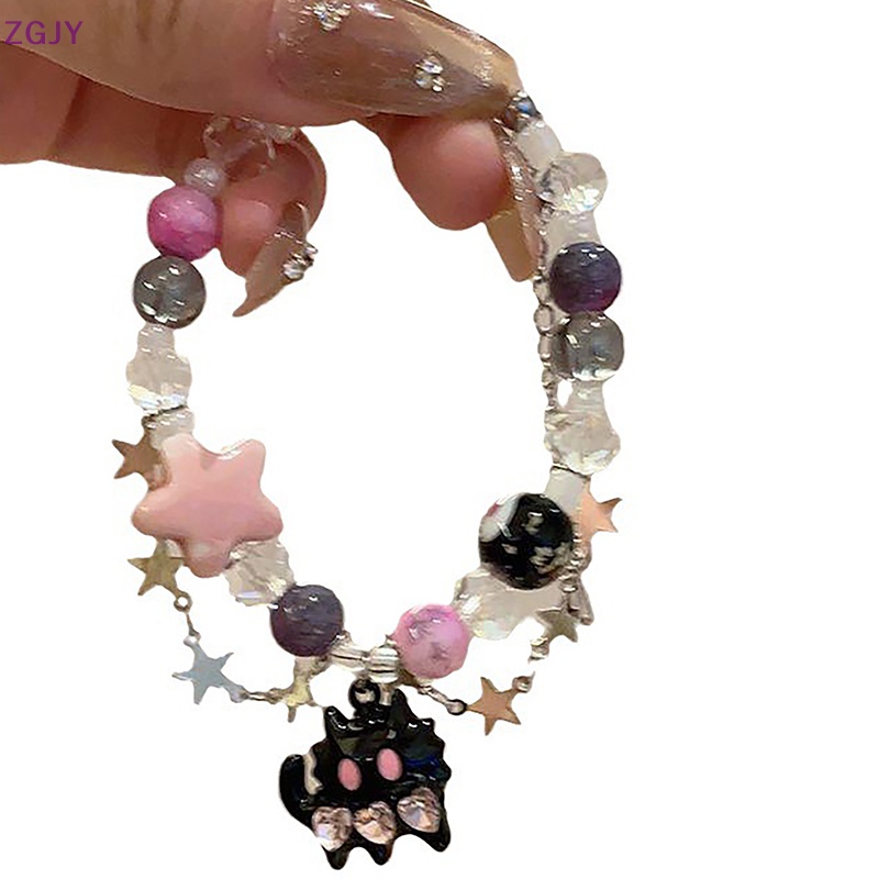 Terokk Vòng Tay Chuỗi Hạt Đính Đá Hình Ngôi Sao Năm Cánh Trái Tim Màu Đen Phong Cách Hàn Quốc Ngọt Ngào Cho Nữ Mới