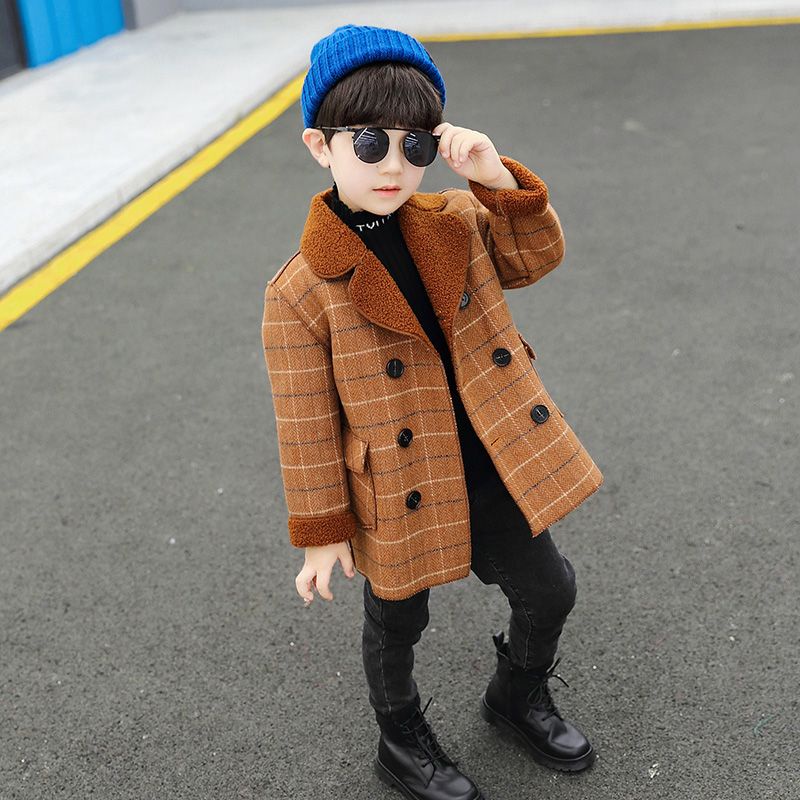 Áo Khoác Blazer Len Lông Cừu Họa Tiết Kẻ Sọc Thời Trang Cho Bé Trai