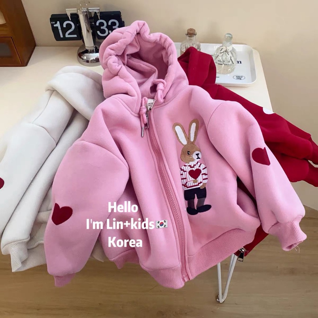 Áo Hoodie Lót Lông Cừu Dày Dặn Thời Trang Thu Đông Mới Cho Bé Gái