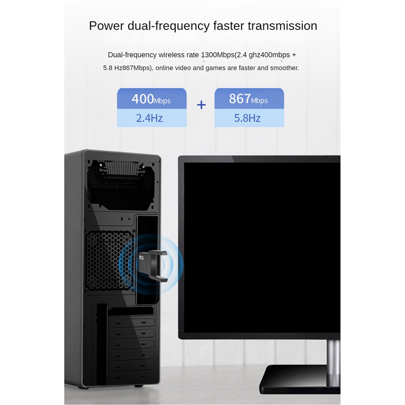 Chip usb Thu Sóng wifi 1300Mbps 2.4g / 5g Băng Tần Kép Cho pc