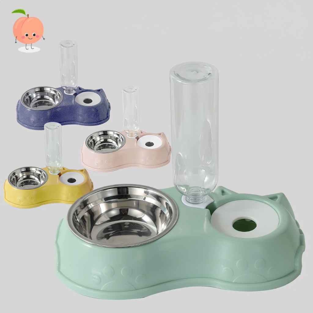 Bát ăn đôi inox kèm bình nước cho chó mèo PEACH