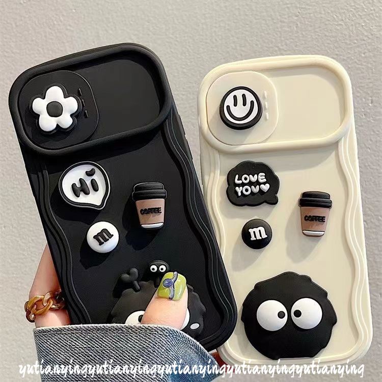 Hoạt Hình Ốp Điện Thoại Hình Búp Bê 3d Màu Đen / Cà Phê Có Nắp Trượt Bảo Vệ camera iphone xr xs x max 11 6 6s 7 8 plus 13 14 12 pro max