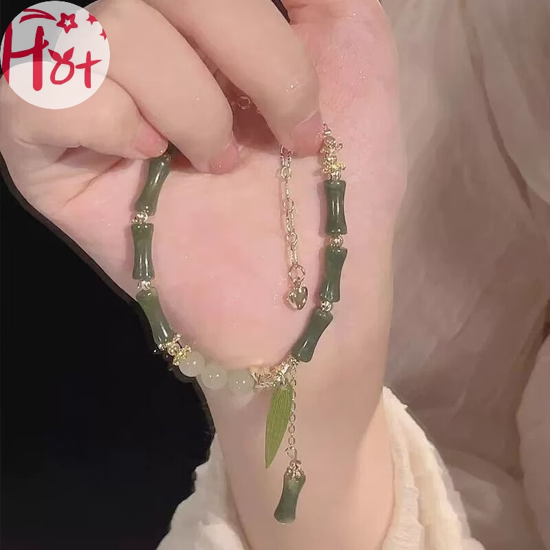Jr Vòng Tay Chuỗi Hạt Phối Mặt Hình Lá Tre Phong Cách Trung Hoa