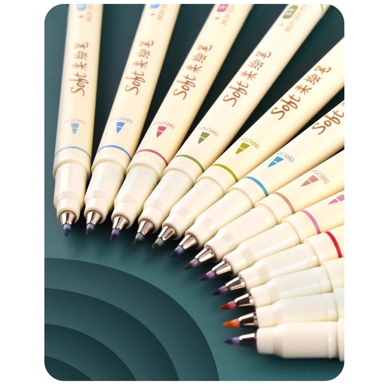 Bộ 12 Bút Brush Soft Viết Thư Pháp Calligraphy/Bullet Journal Ngòi Cao Cấp